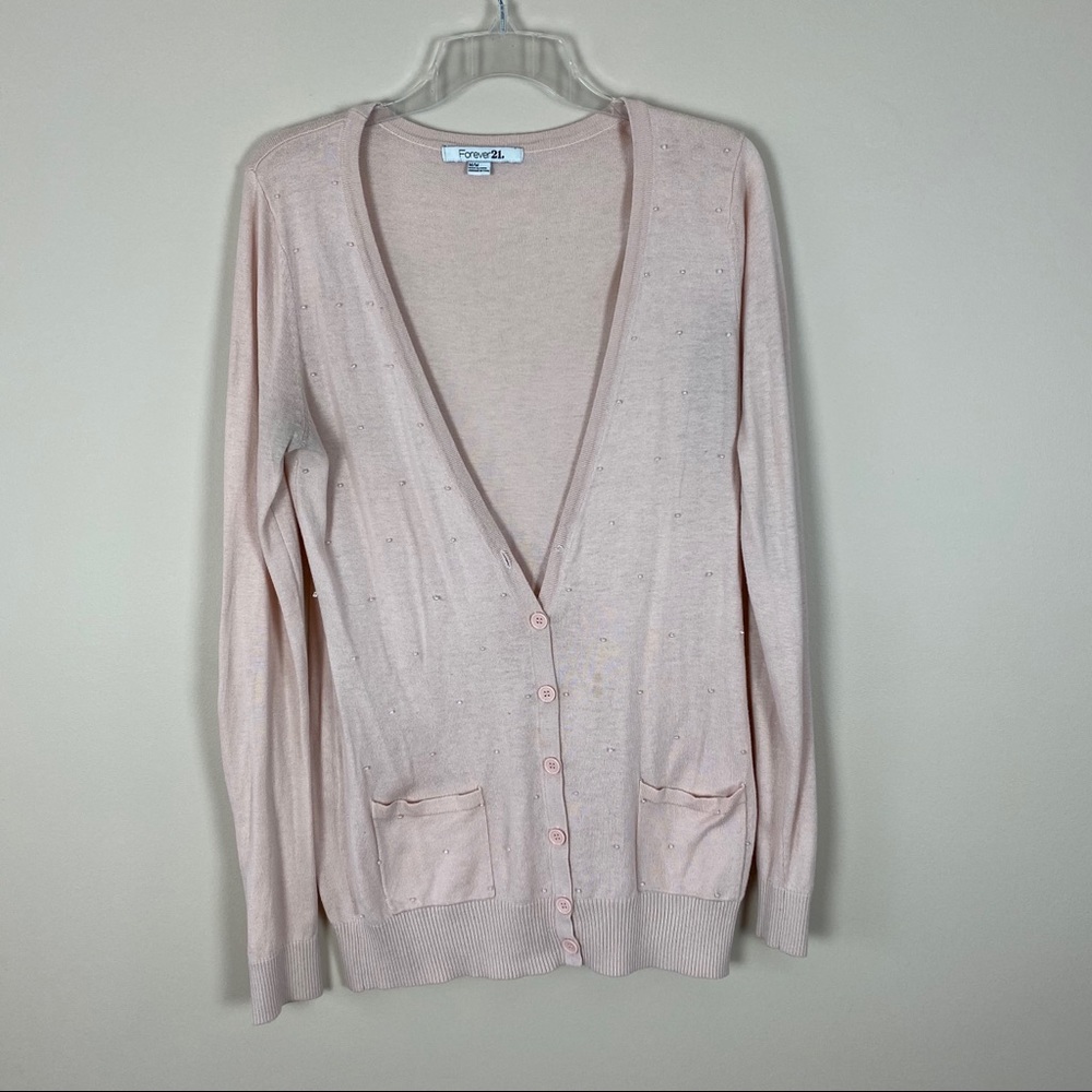 Pink Forever 21 Cardigan with Pearls
